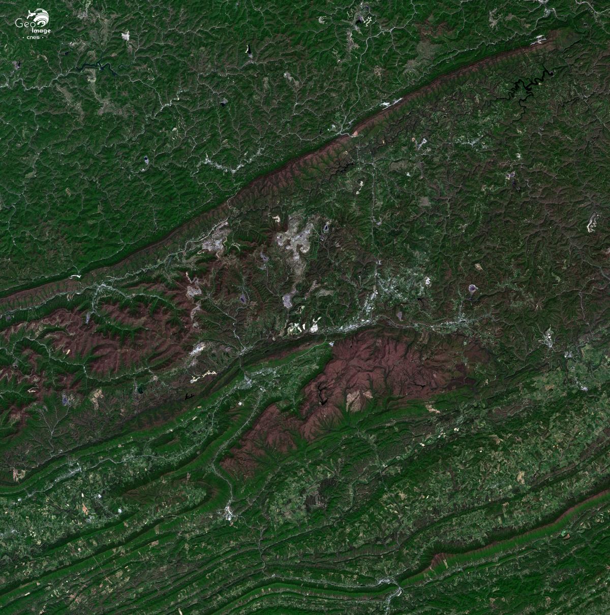 Image satellite de la Virginie dans les Allegheny Mountains Image satellite de la Virginie dans les Allegheny Mountains
