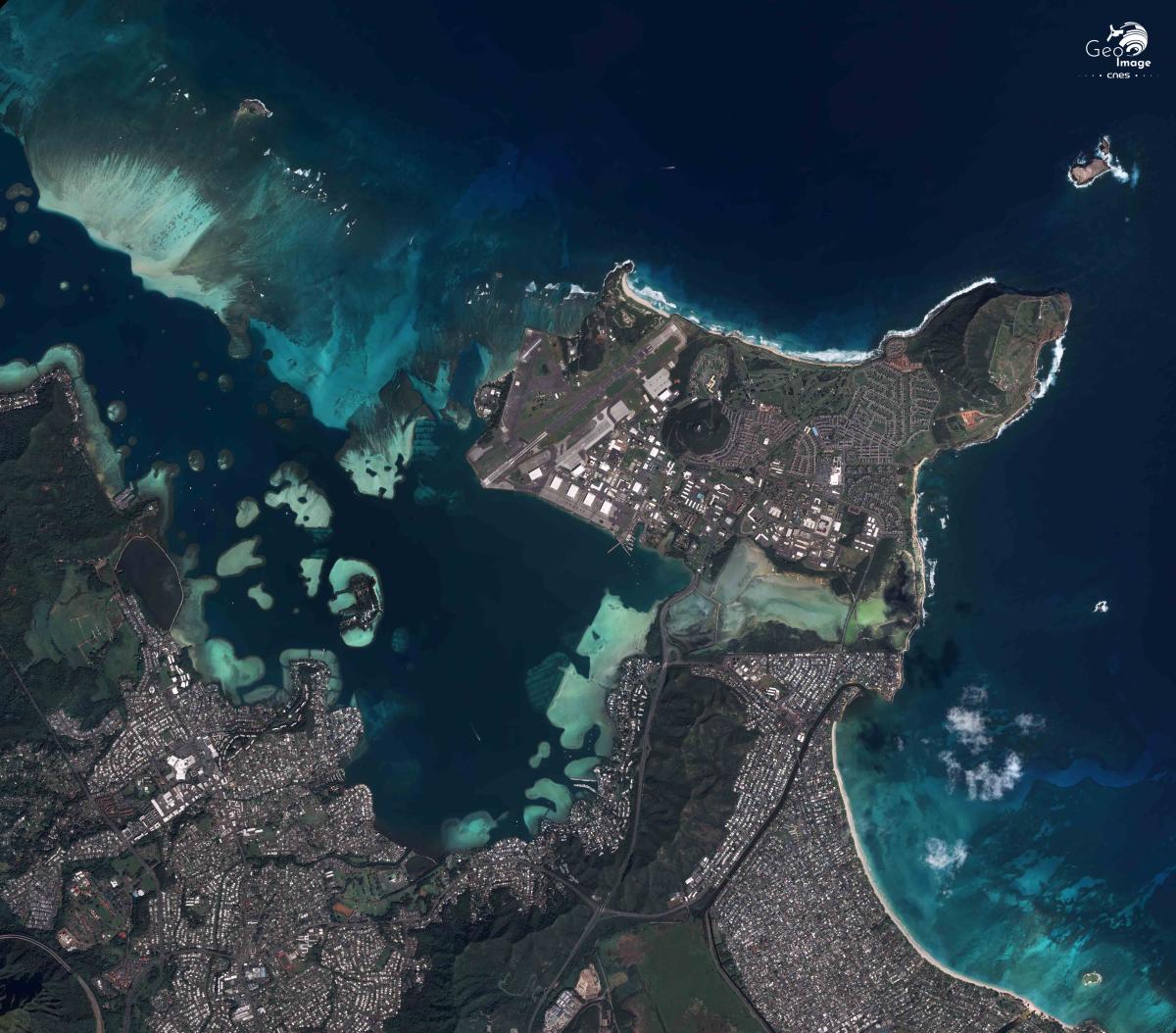 Image satellite de Honolulu Kanehoe-bay Image satellite de Honolulu Kanehoe-bay