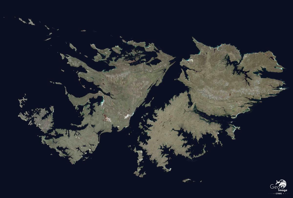 Image satellite des îles Falkland ou îles Malouines dans l'Atlantique Sud