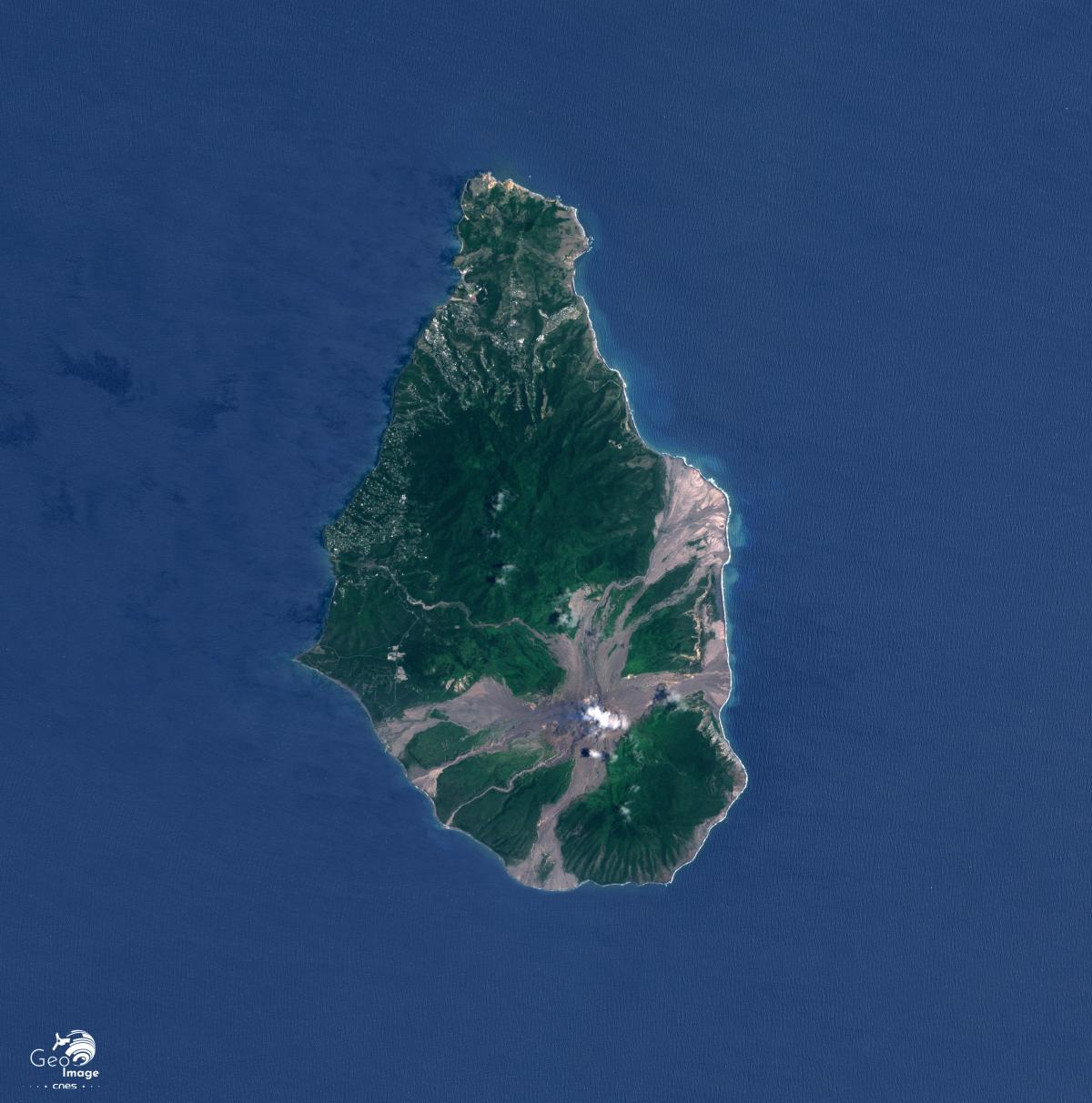 Image satellite du Montserrat située dans l'arc formé par les Petites Antilles