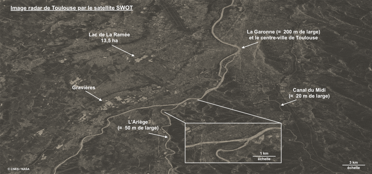 Image radar de Toulouse par le satellite SWOT